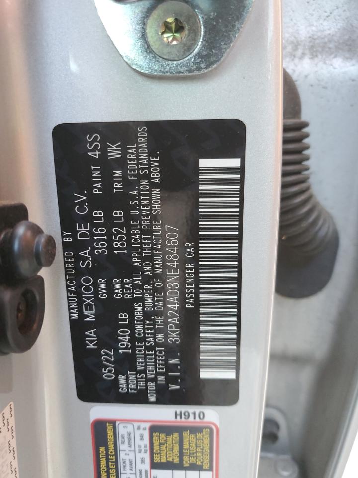 2022 KIA RIO LX VIN:3KPA24AD3NE484607