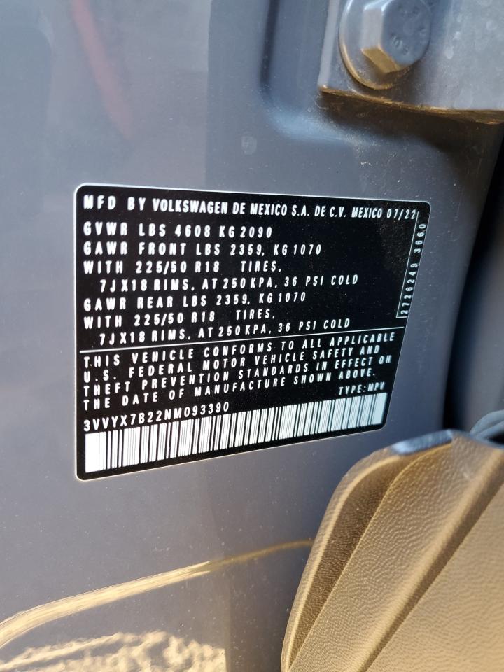 2022 VOLKSWAGEN TAOS SE VIN:3VVYX7B22NM093390