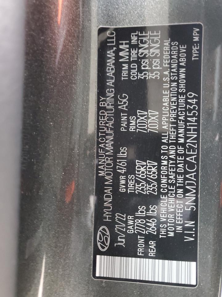 2022 HYUNDAI TUCSON SE VIN:5NMJACAE2NH145349