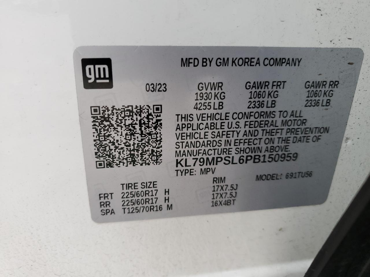 2023 CHEVROLET TRAILBLAZER LT VIN:KL79MPSL6PB150959