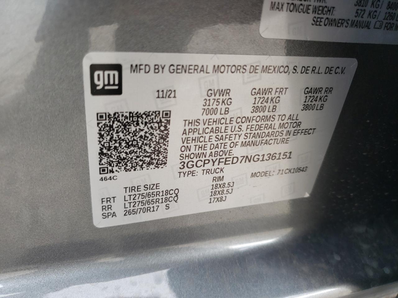 2022 CHEVROLET SILVERADO LTD K1500 LT TRAIL BOSS VIN:3GCPYFED7NG136151