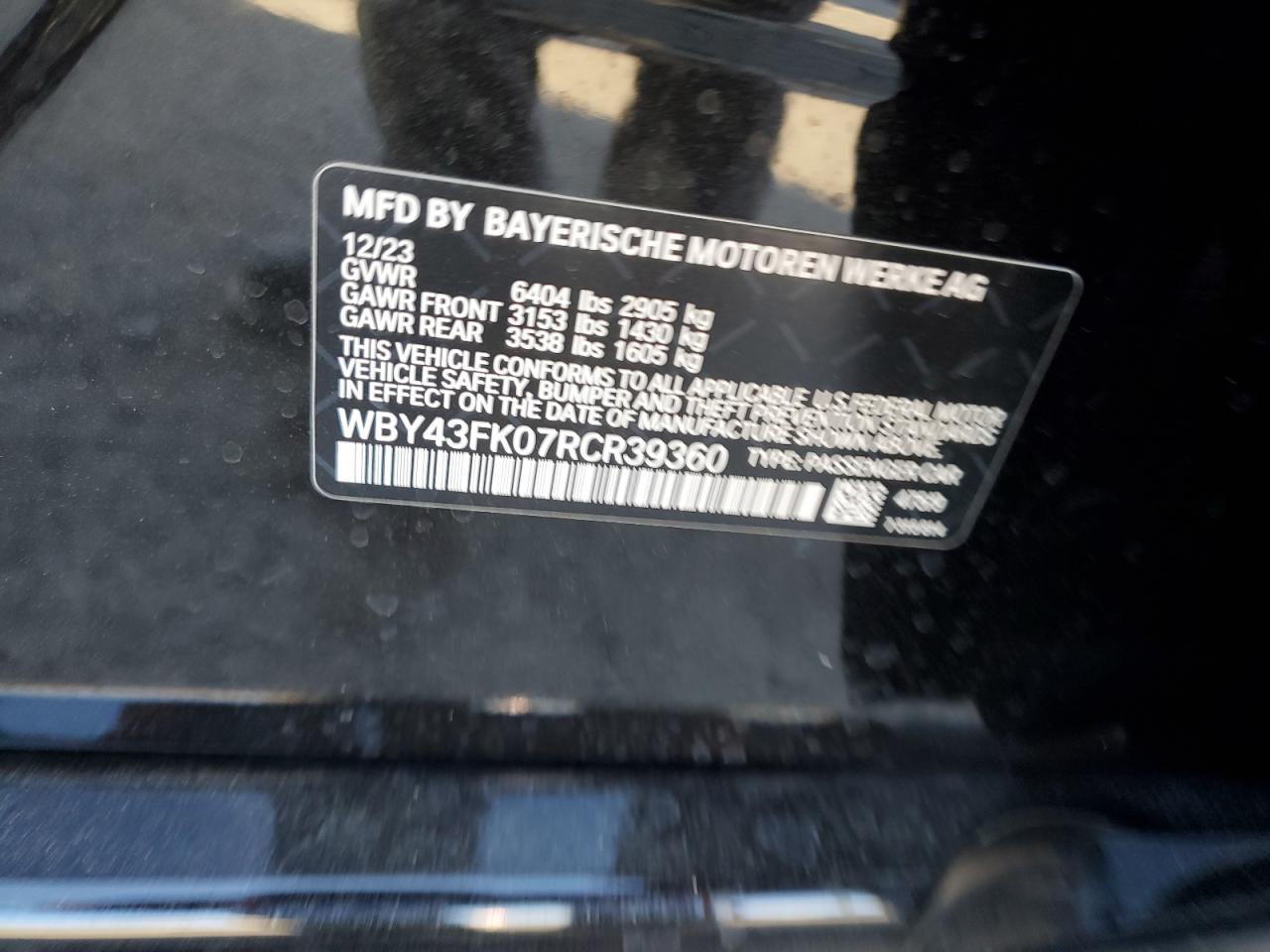 2024 BMW I5 M60 VIN:WBY43FK07RCR39360