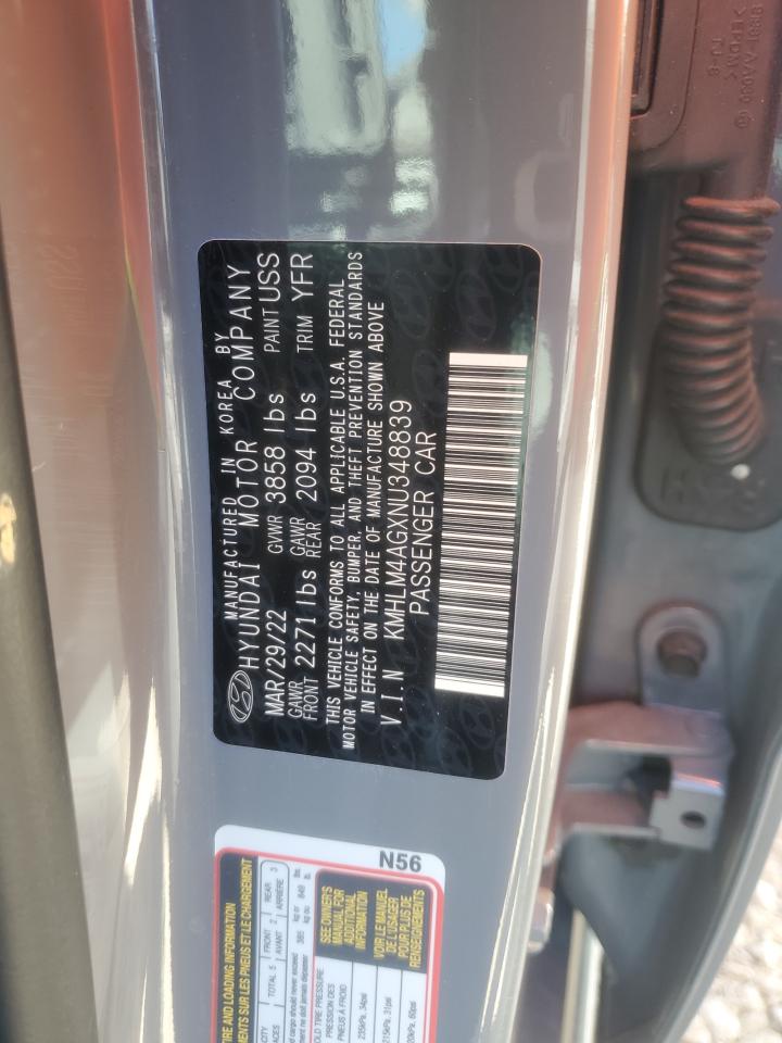 2022 HYUNDAI ELANTRA SEL VIN:KMHLM4AGXNU348839
