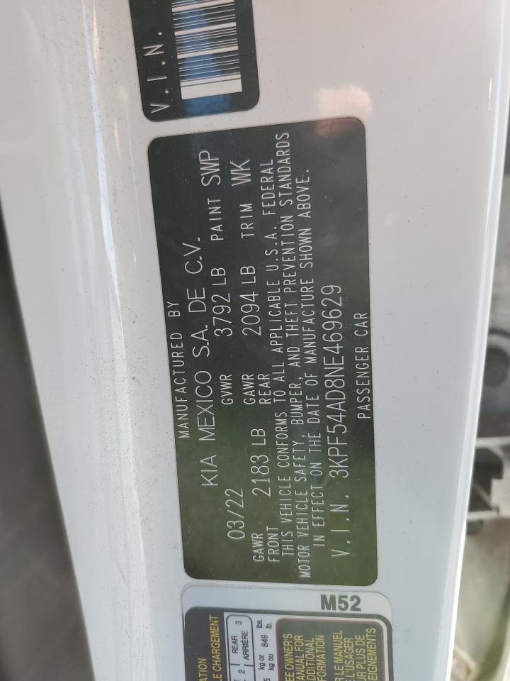 2022 KIA FORTE GT LINE VIN:3KPF54AD8NE469629