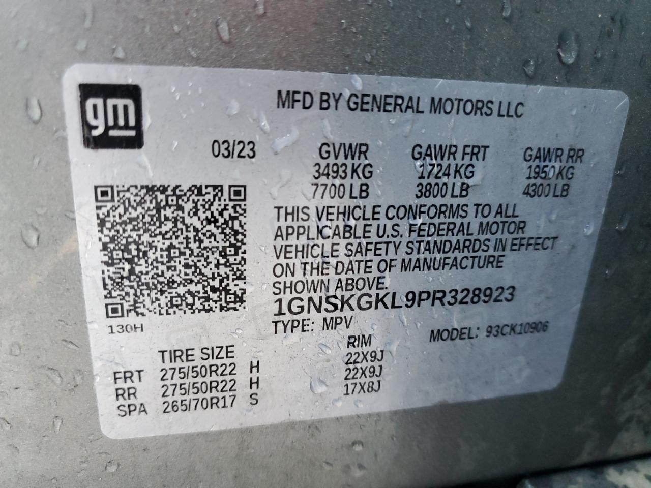 2023 CHEVROLET SUBURBAN K1500 HIGH COUNTRY VIN:1GNSKGKL9PR328923