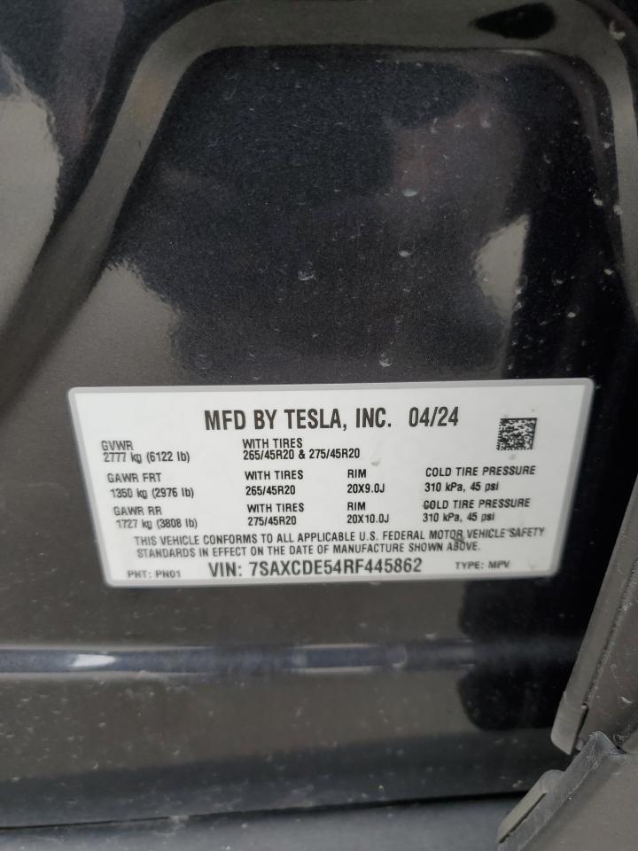 2024 TESLA MODEL X  VIN:7SAXCDE54RF445862