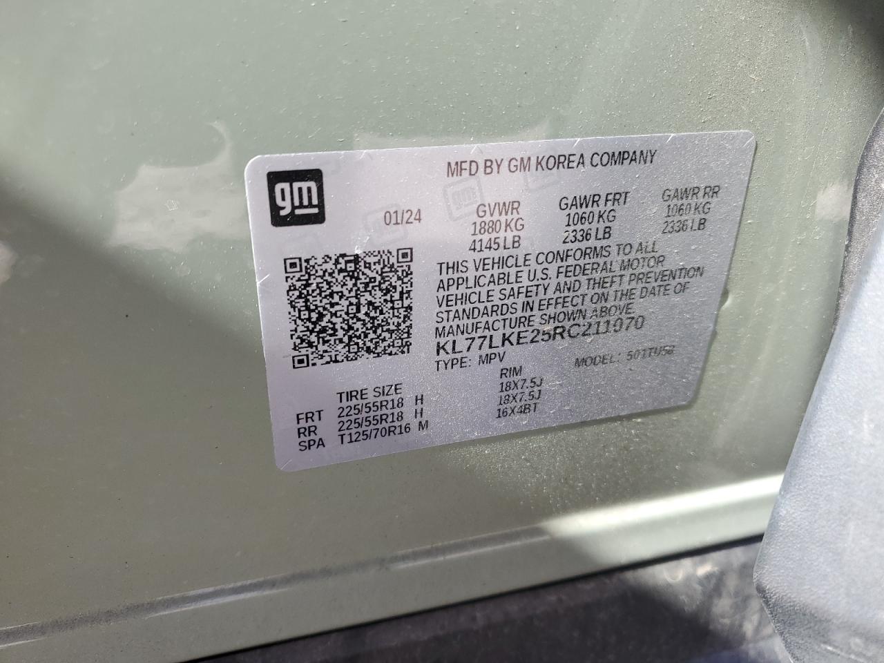 2024 CHEVROLET TRAX ACTIV VIN:KL77LKE25RC211070