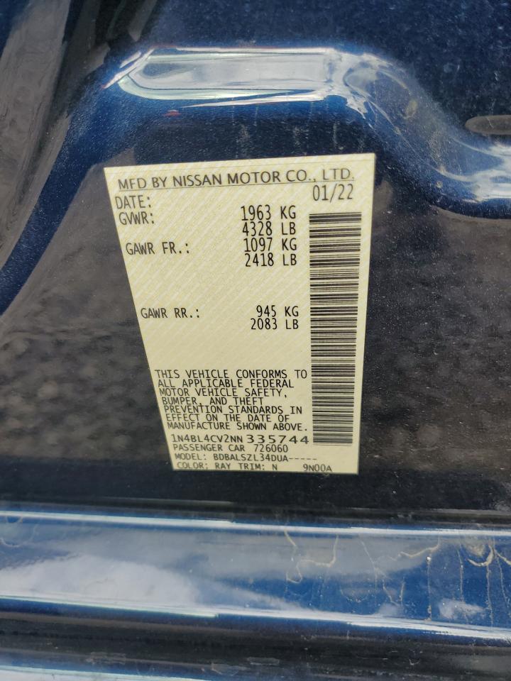 2022 NISSAN ALTIMA SR VIN:1N4BL4CV2NN335744