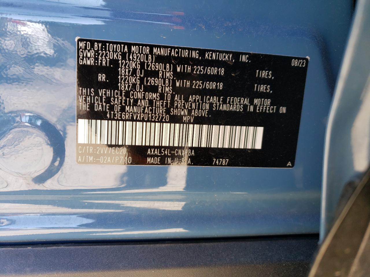 2023 TOYOTA RAV4 XSE VIN:4T3E6RFVXPU132720