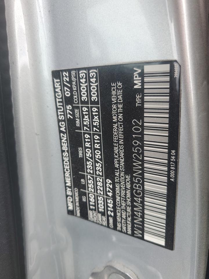 2022 MERCEDES-BENZ GLB 250 VIN:W1N4M4GB5NW259102