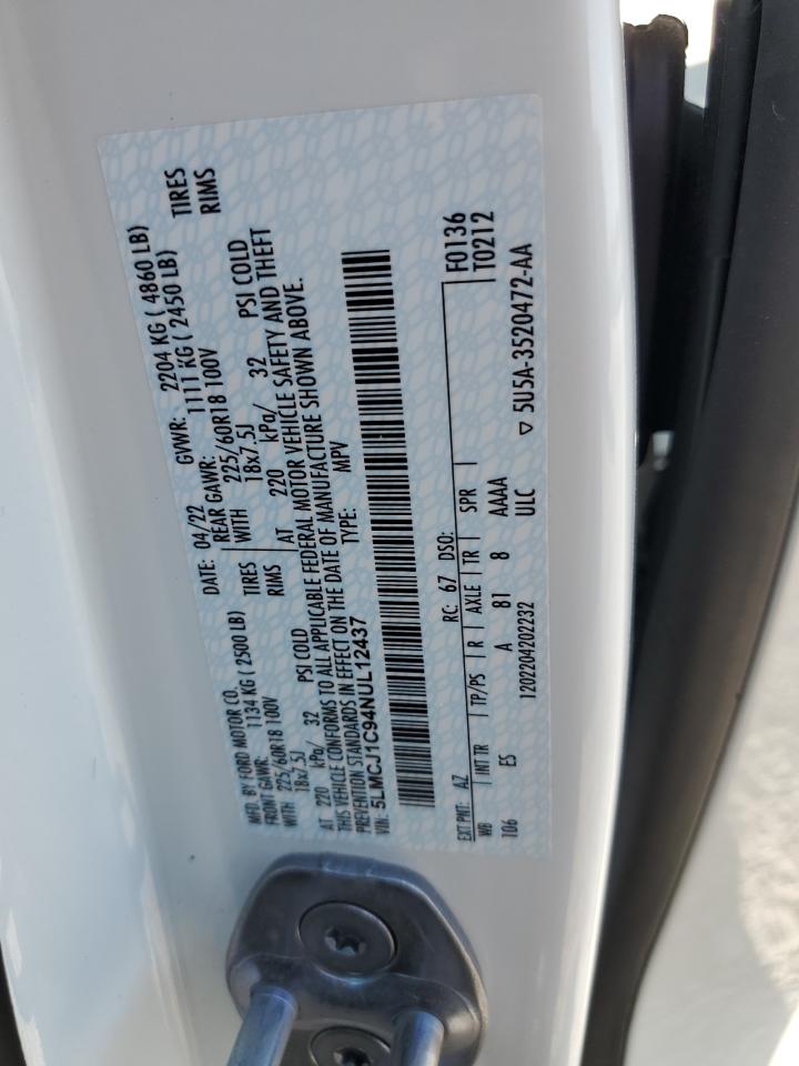 2022 LINCOLN CORSAIR  VIN:5LMCJ1C94NUL12437