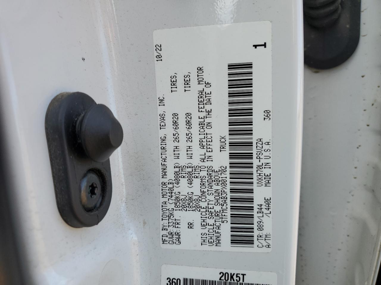 2023 TOYOTA TUNDRA CREWMAX PLATINUM VIN:5TFMC5AB3PX001702