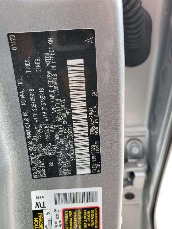 2023 TOYOTA HIGHLANDER L VIN:5TDKDRAH3PS020224