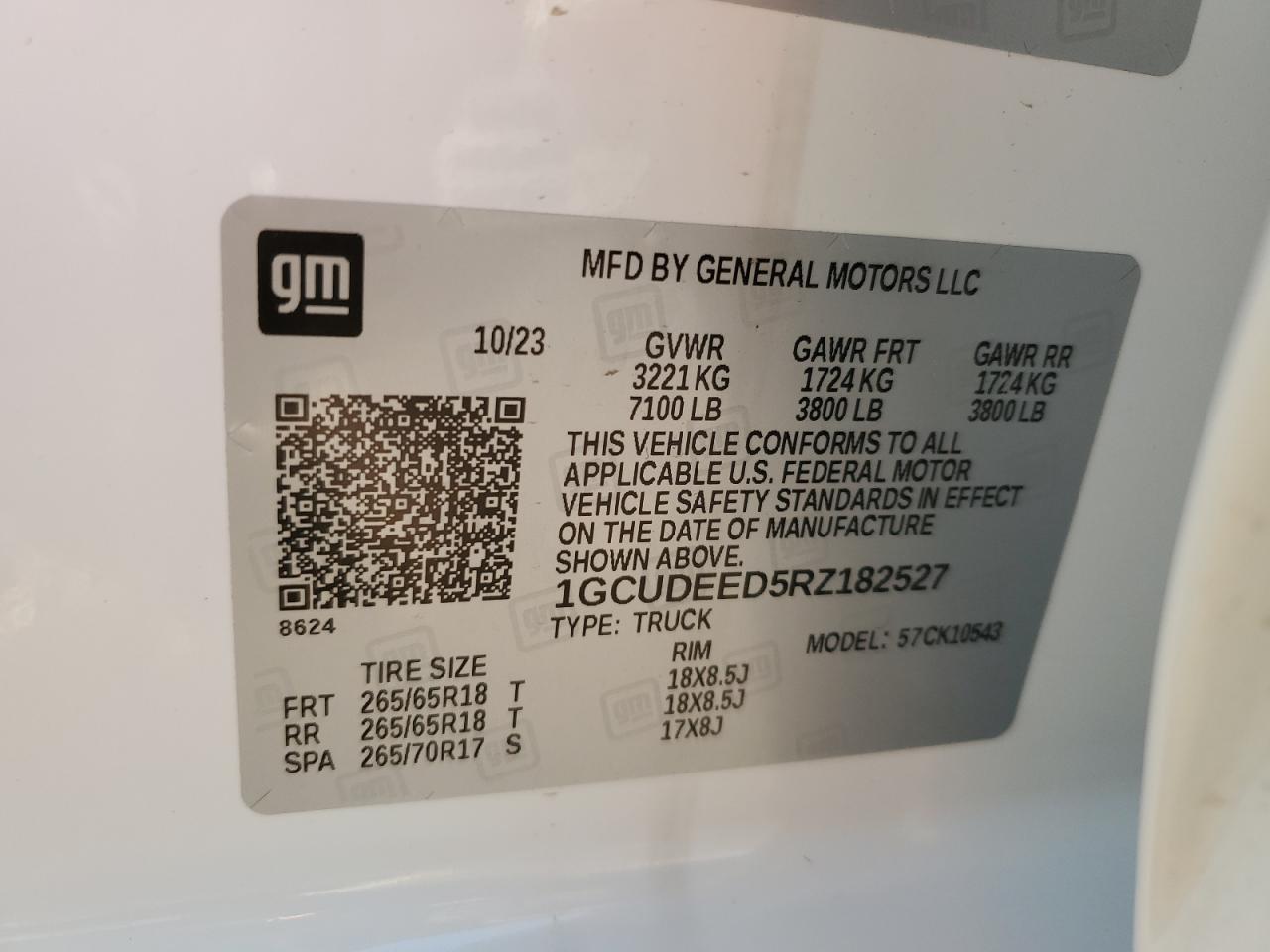 2024 CHEVROLET SILVERADO K1500 RST VIN:1GCUDEED5RZ182527