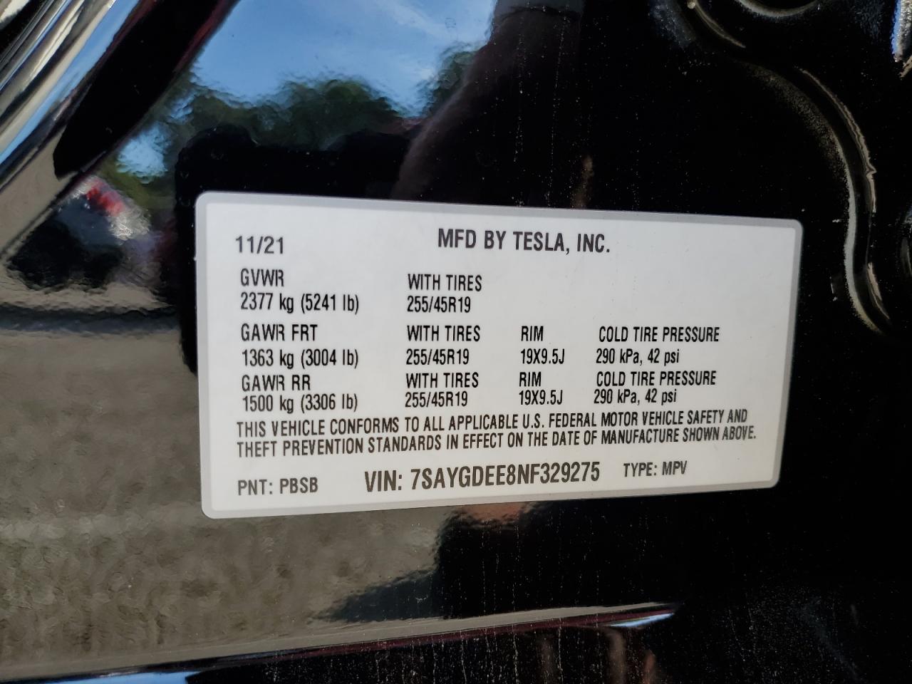 2022 TESLA MODEL Y  VIN:7SAYGDEE8NF329275