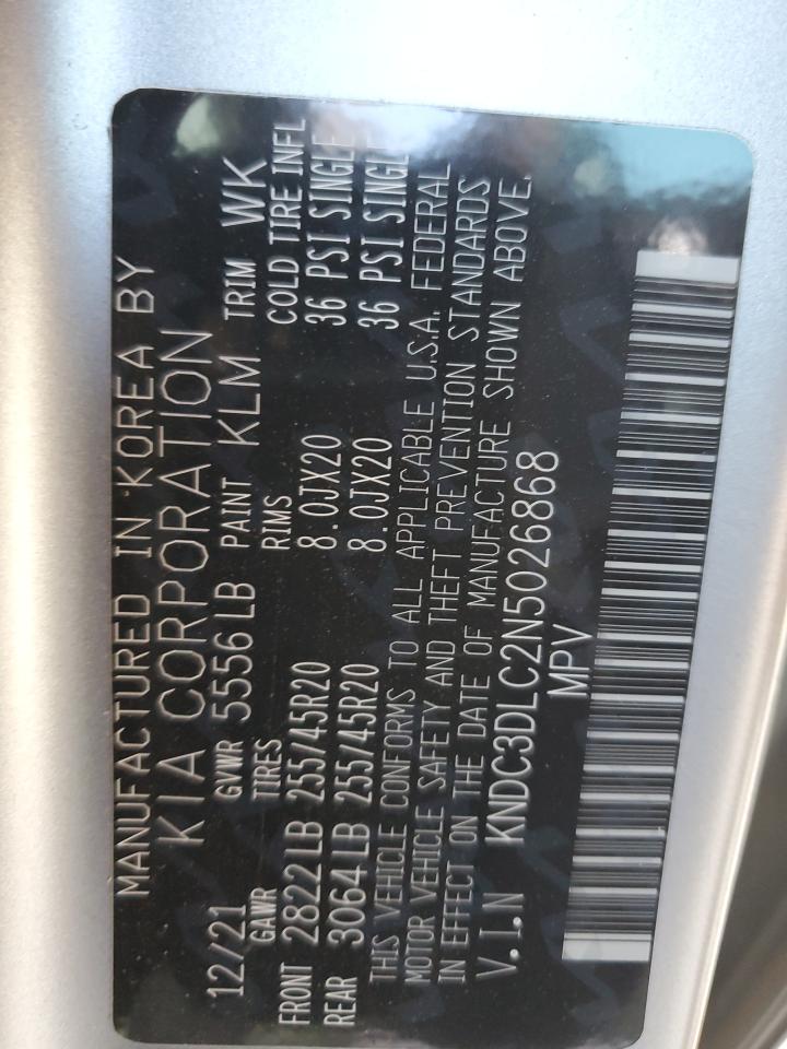 2022 KIA EV6 LIGHT VIN:KNDC3DLC2N5026868