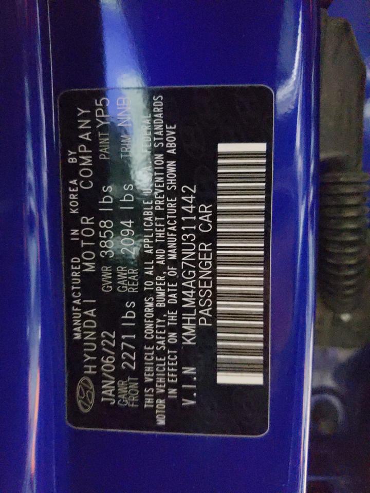 2022 HYUNDAI ELANTRA SEL VIN:KMHLM4AG7NU311442