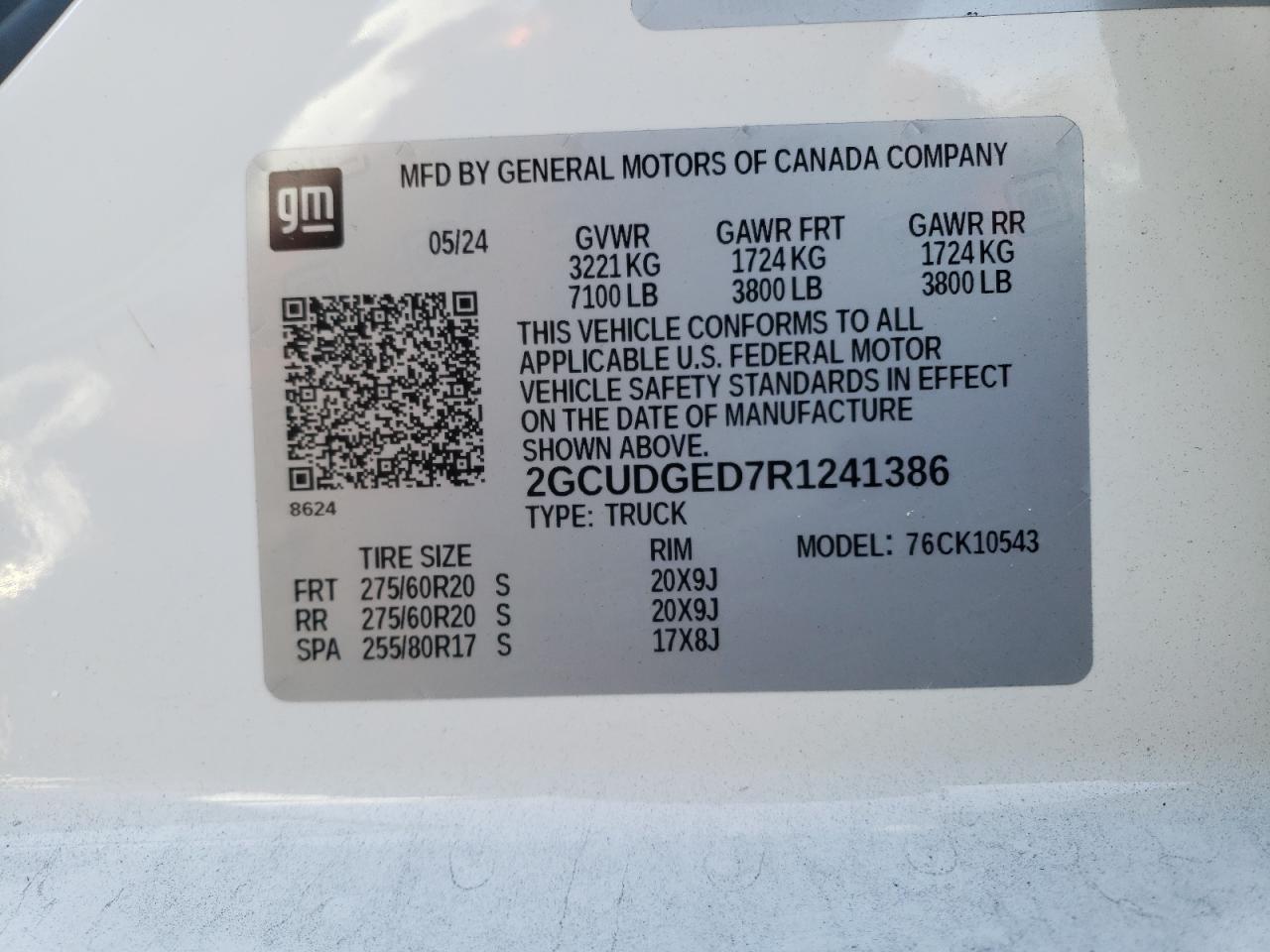 2024 CHEVROLET SILVERADO K1500 LTZ VIN:2GCUDGED7R1241386