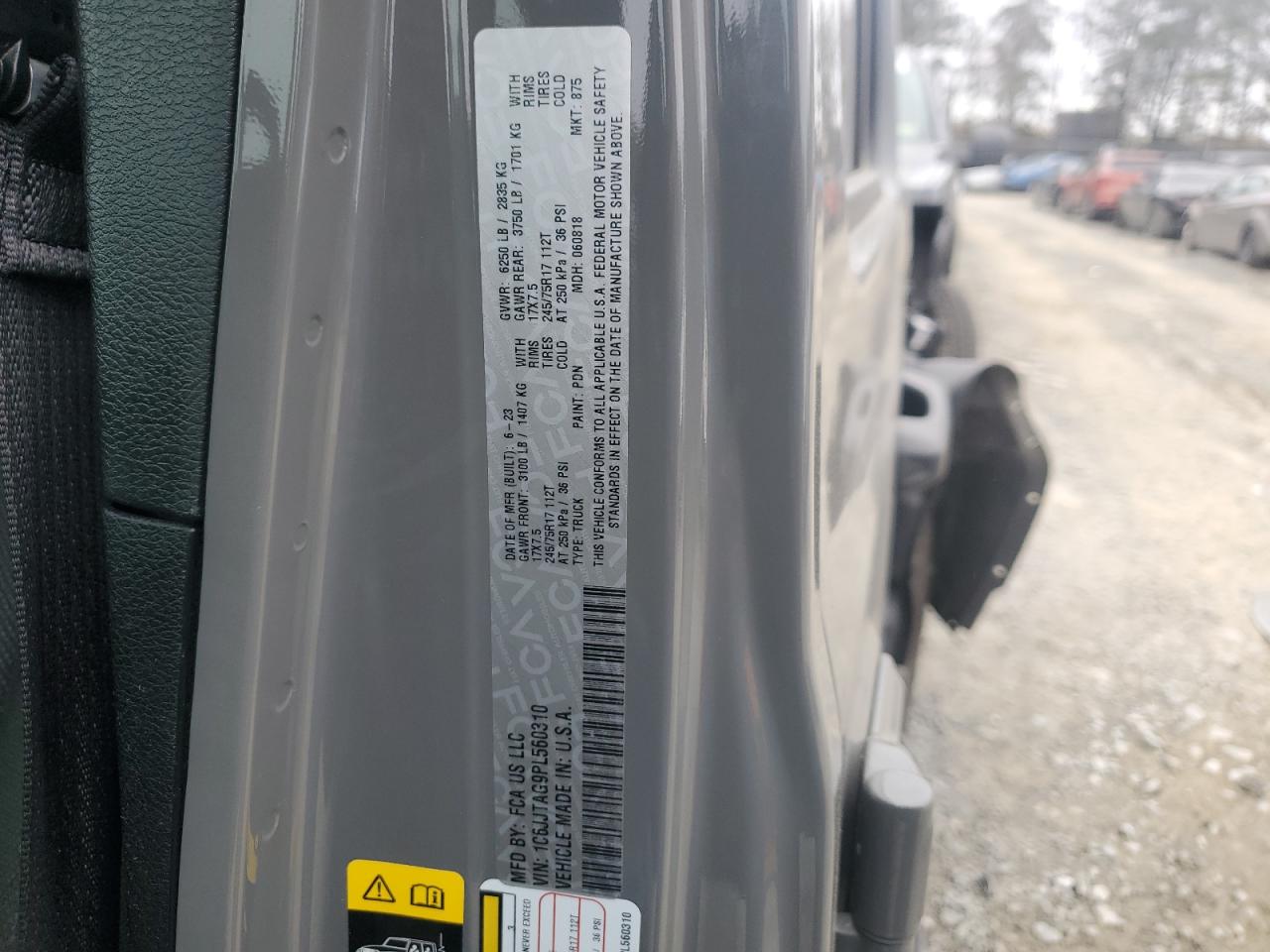 2023 JEEP GLADIATOR SPORT VIN:1C6JJTAG9PL560310