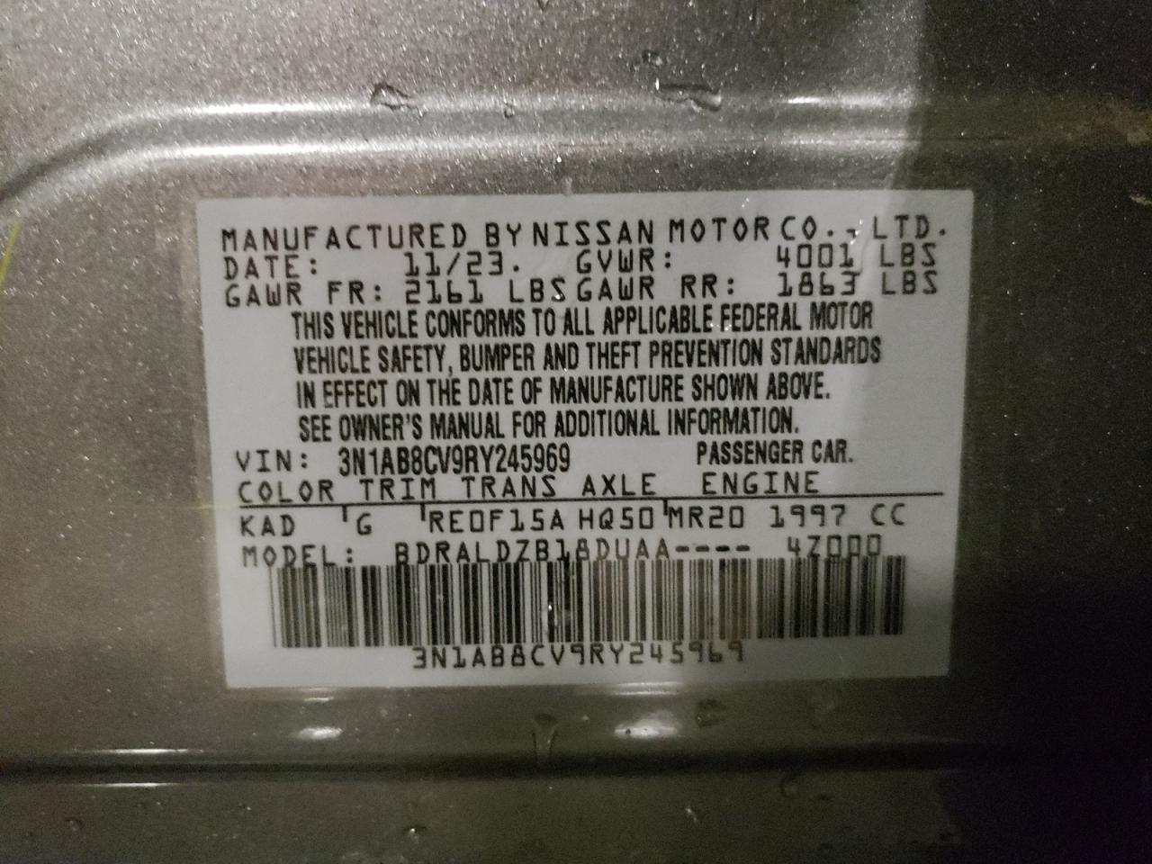 2024 NISSAN SENTRA SV VIN:3N1AB8CV9RY245969