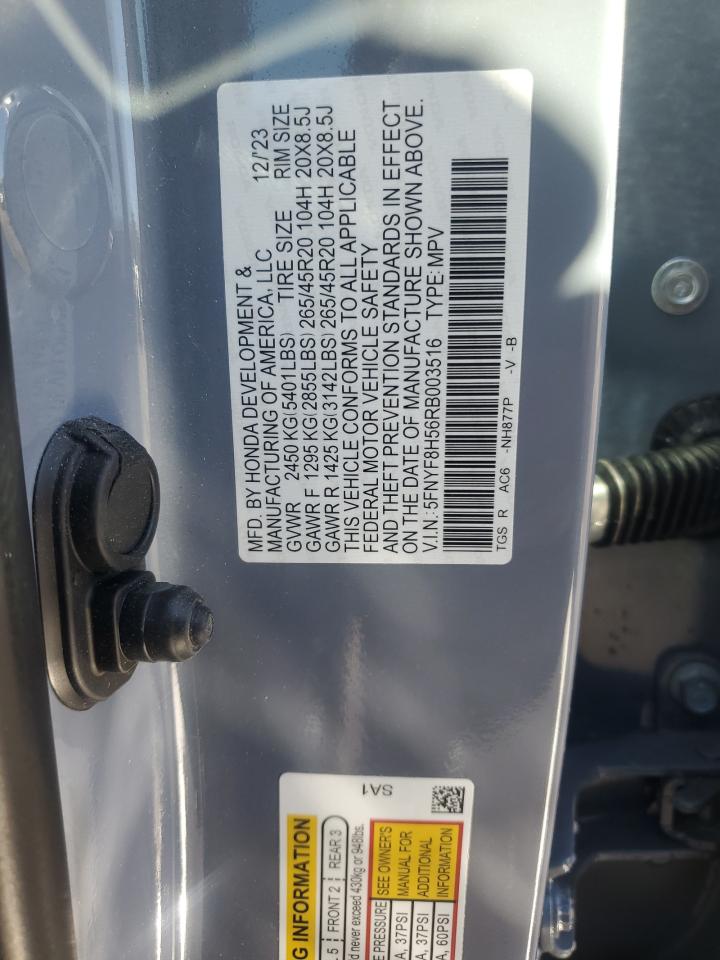 2024 HONDA PASSPORT EXL VIN:5FNYF8H56RB003516