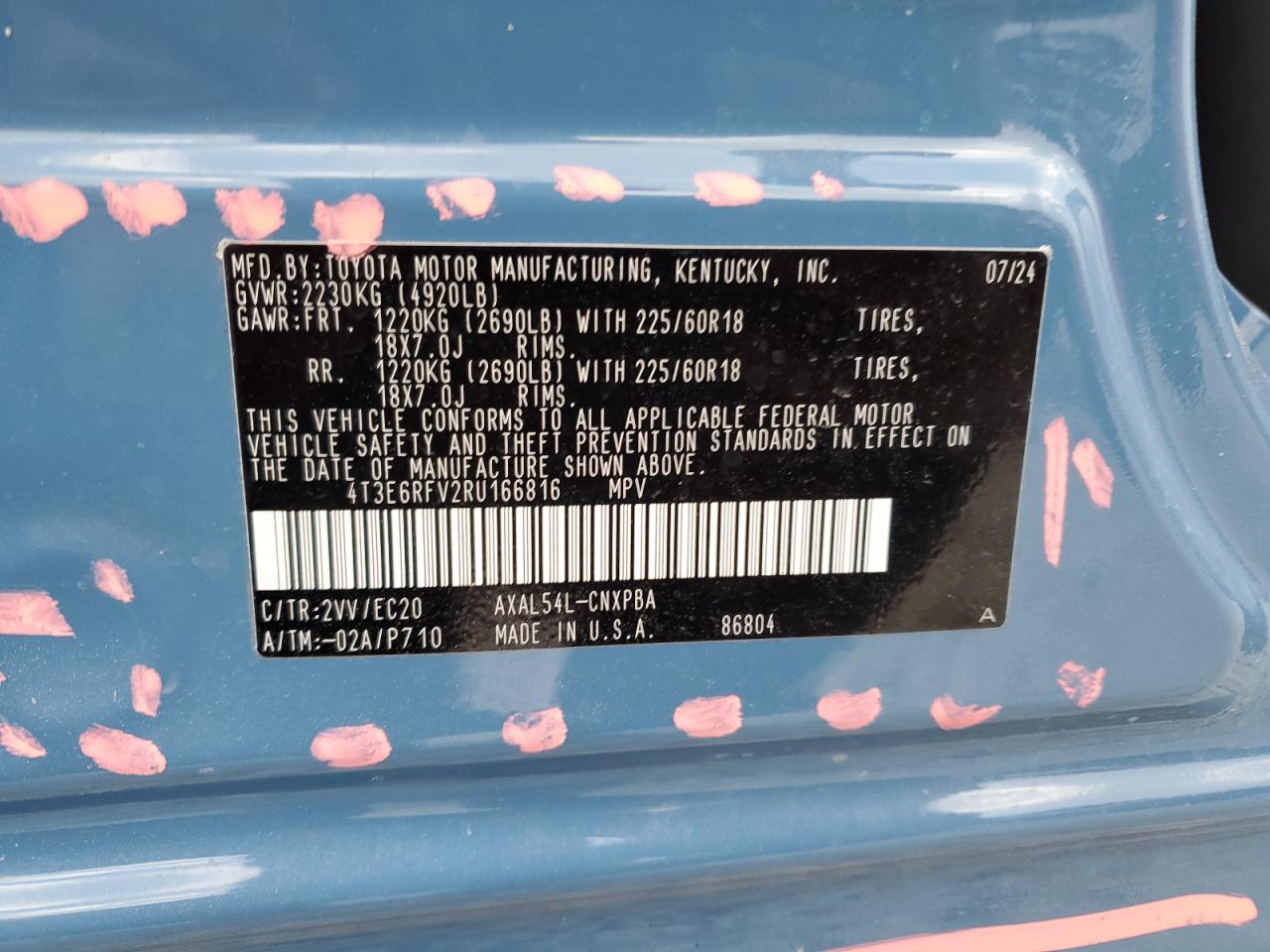 2024 TOYOTA RAV4 XSE VIN:4T3E6RFV2RU166816