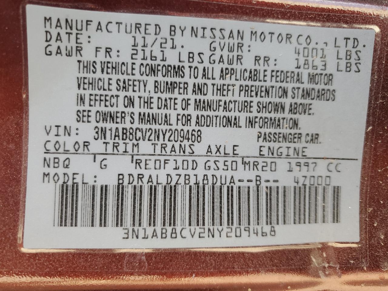 2022 NISSAN SENTRA SV VIN:3N1AB8CV2NY209468