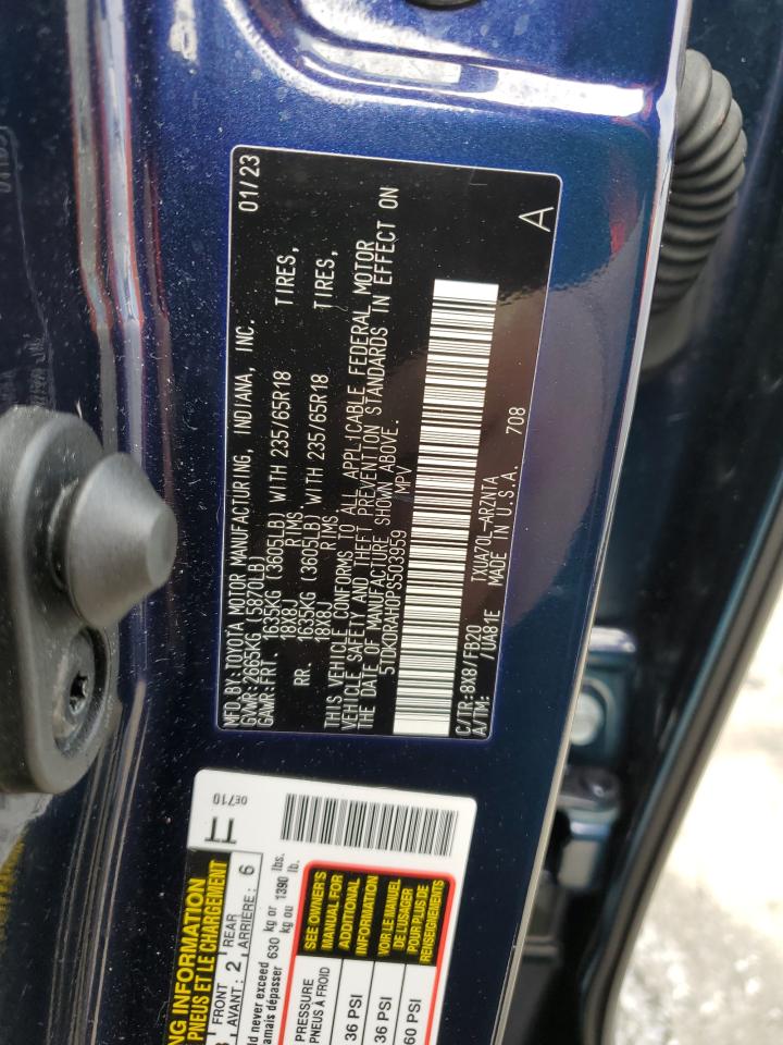 2023 TOYOTA HIGHLANDER L VIN:5TDKDRAH0PS503959