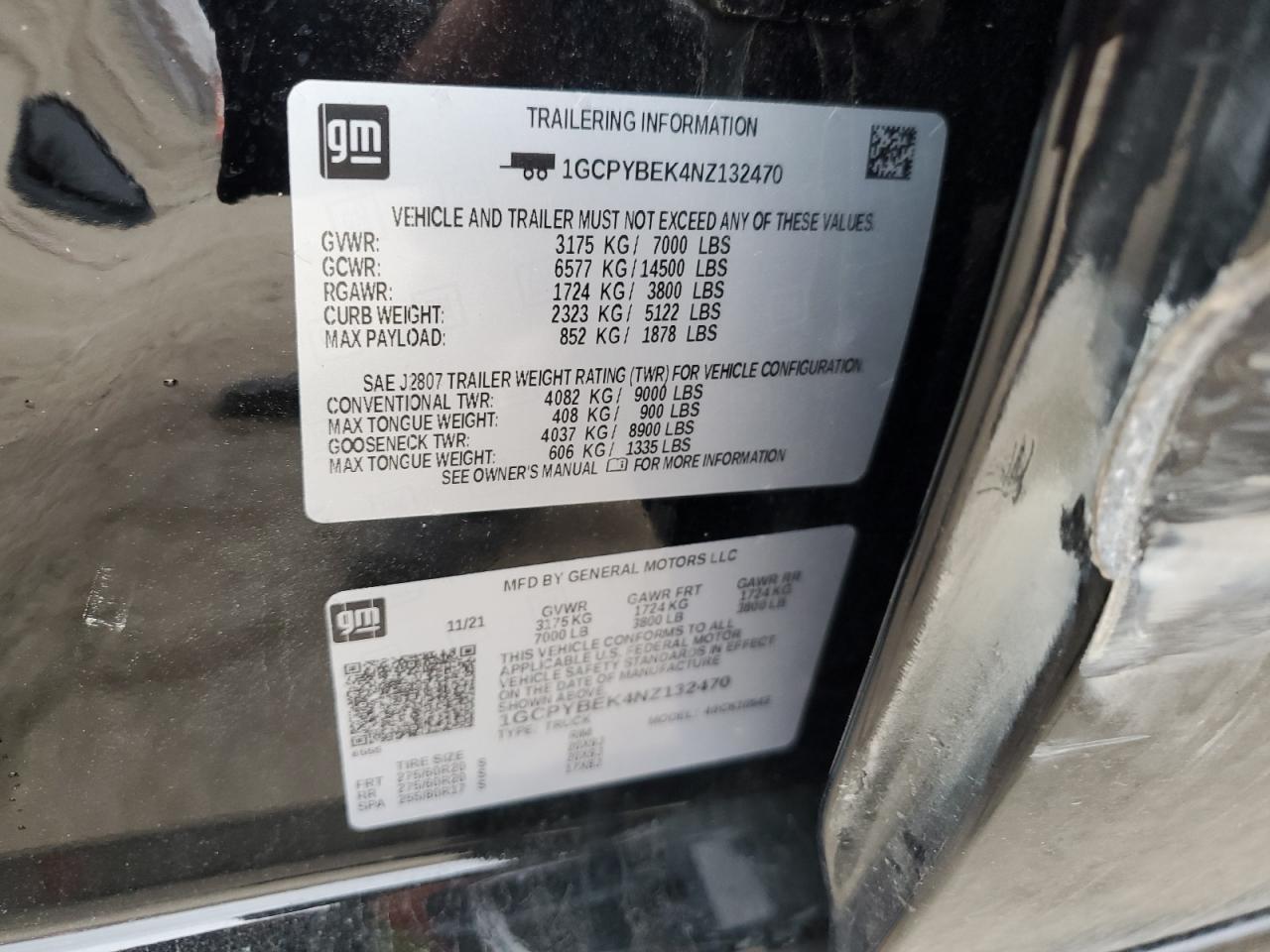 2022 CHEVROLET SILVERADO LTD K1500 CUSTOM VIN:1GCPYBEK4NZ132470