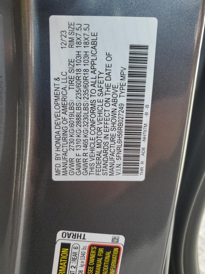 2024 HONDA ODYSSEY EX VIN:5FNRL6H56RB027249