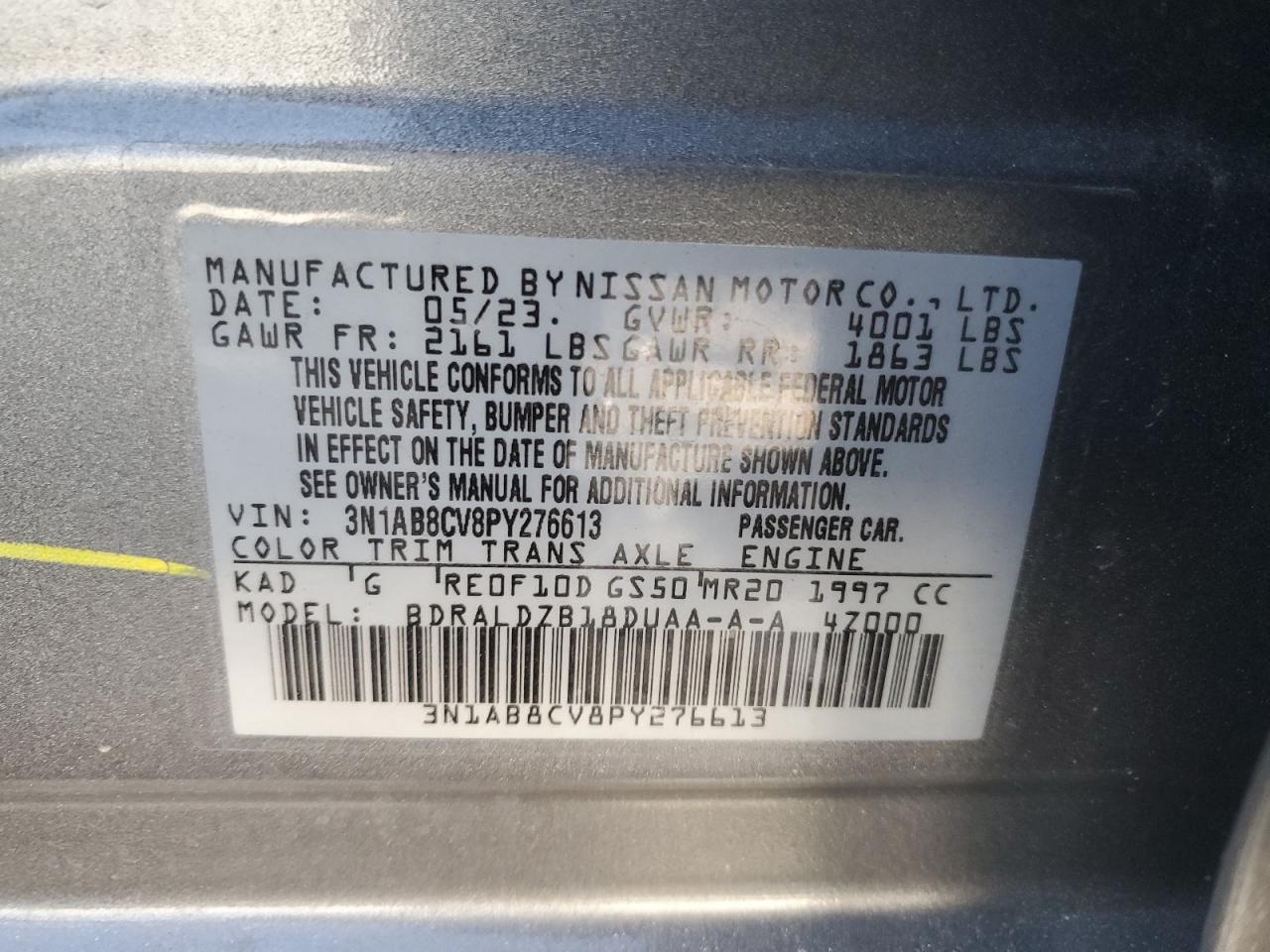 2023 NISSAN SENTRA SV VIN:3N1AB8CV8PY276613