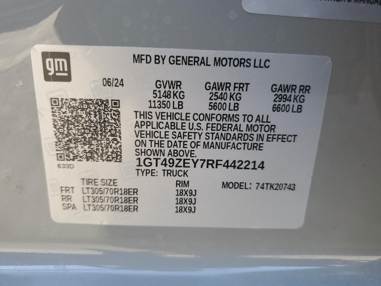 2024 GMC SIERRA K2500 AT4X VIN:1GT49ZEY7RF442214