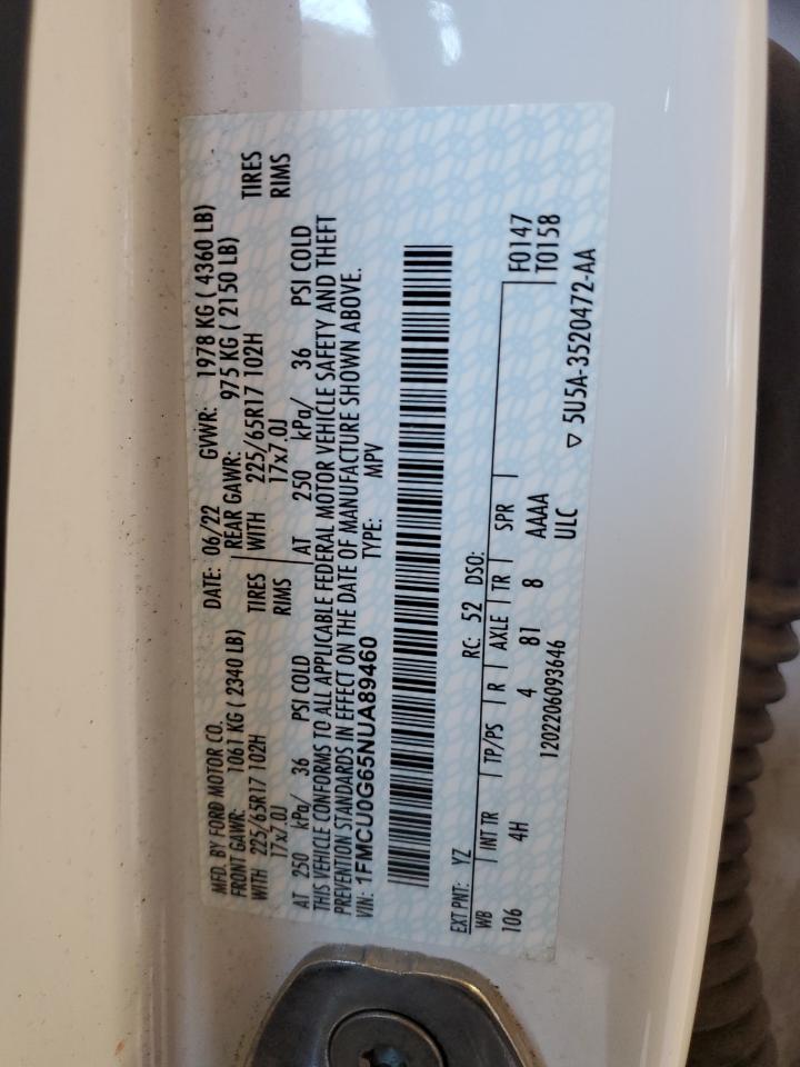 2022 FORD ESCAPE SE VIN:1FMCU0G65NUA89460
