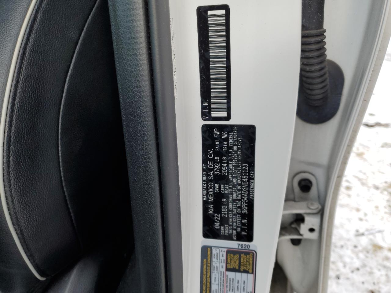 2022 KIA FORTE GT LINE VIN:5YFB4MDE7PP060495