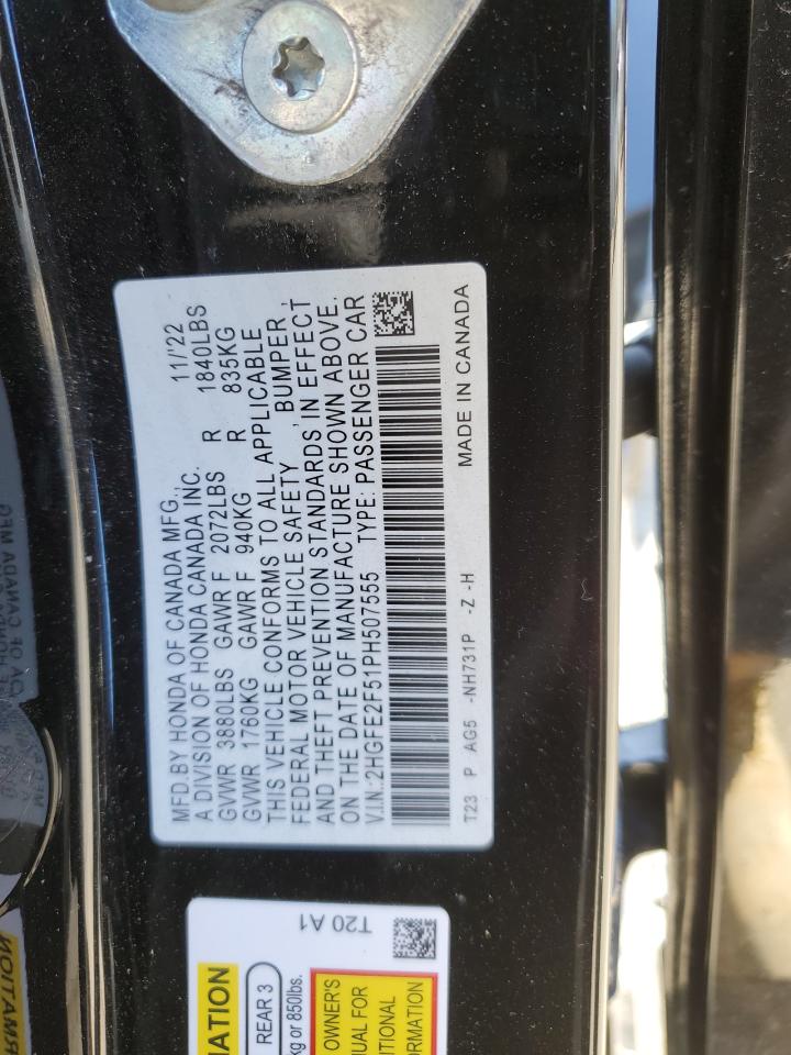 2023 HONDA CIVIC SPORT VIN:2HGFE2F51PH507555