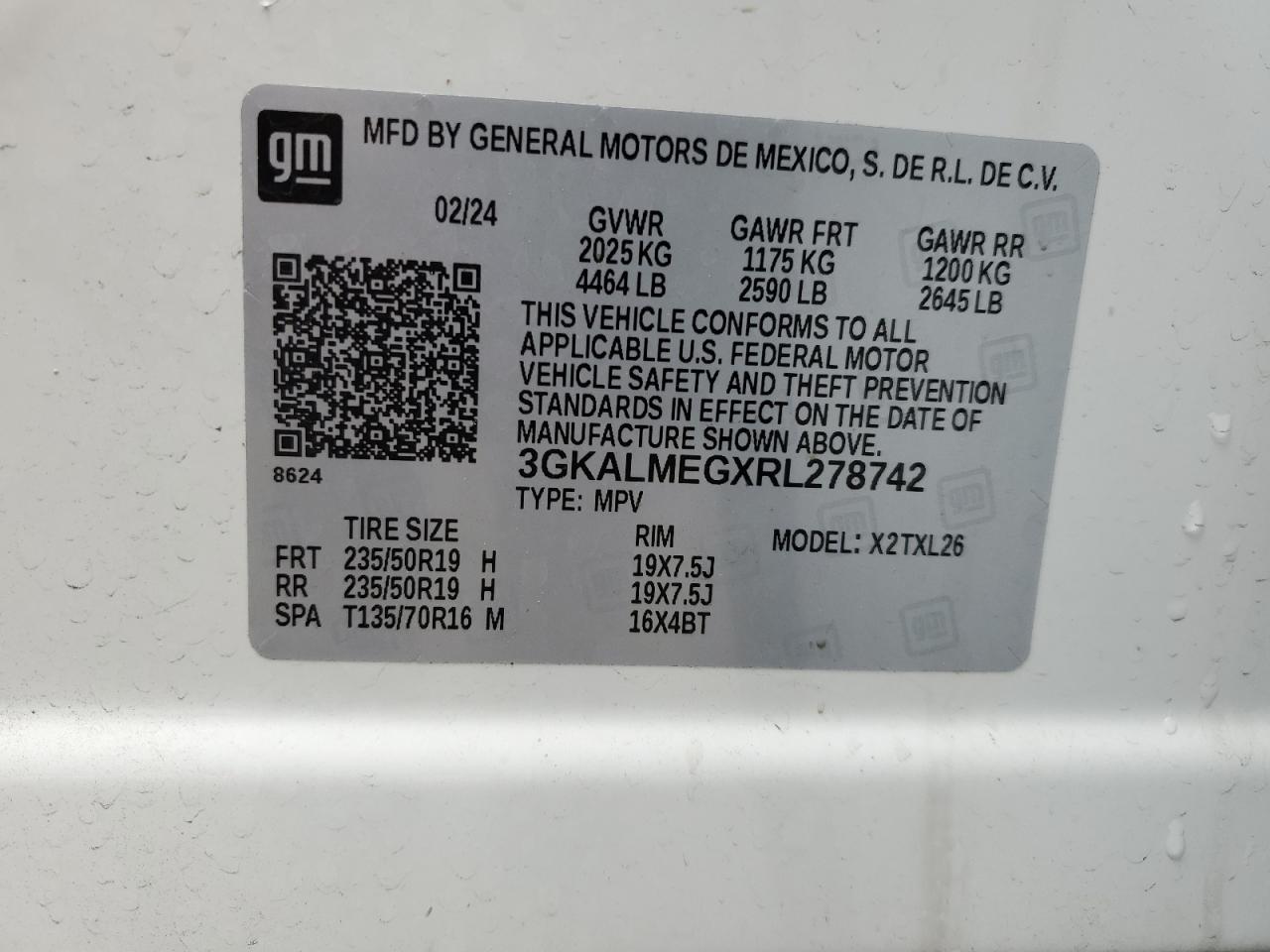 2024 GMC TERRAIN SLE VIN:3GKALMEGXRL278742