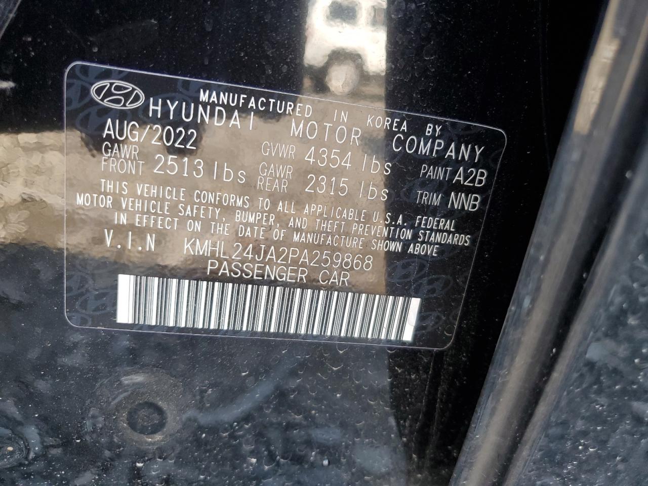 2023 HYUNDAI SONATA SE VIN:KMHL24JA2PA259868