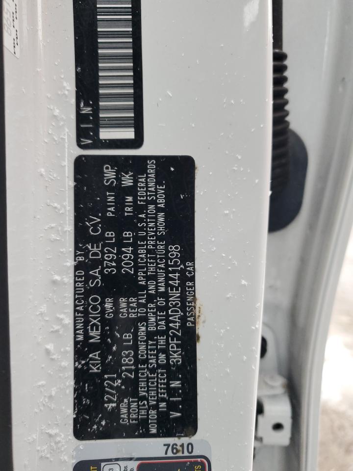 2022 KIA FORTE FE VIN:3KPF24AD3NE441598