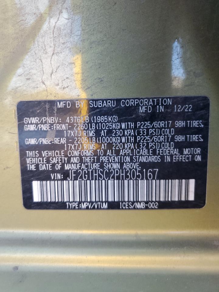 2023 SUBARU CROSSTREK SPORT VIN:JF2GTHSC2PH305167