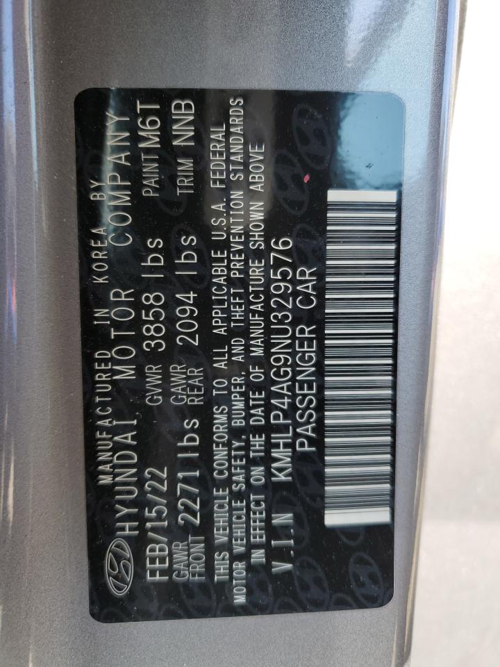 2022 HYUNDAI ELANTRA LIMITED VIN:KMHLP4AG9NU329576