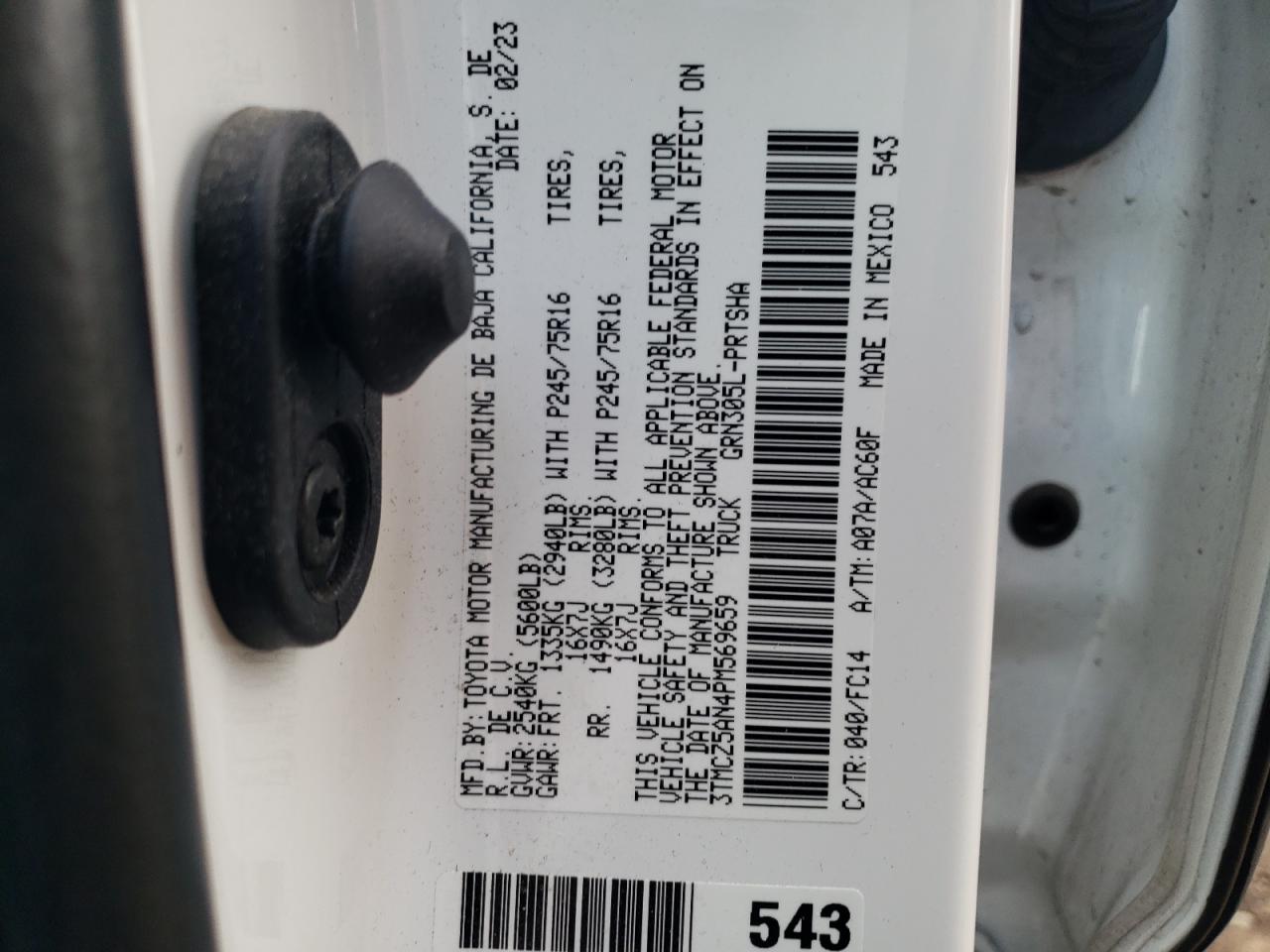 2023 TOYOTA TACOMA DOUBLE CAB VIN:3TMCZ5AN4PM569659