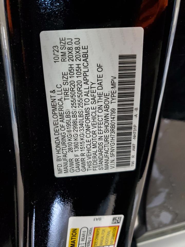 2024 HONDA PILOT TOURING VIN:5FNYG1H73RB014799