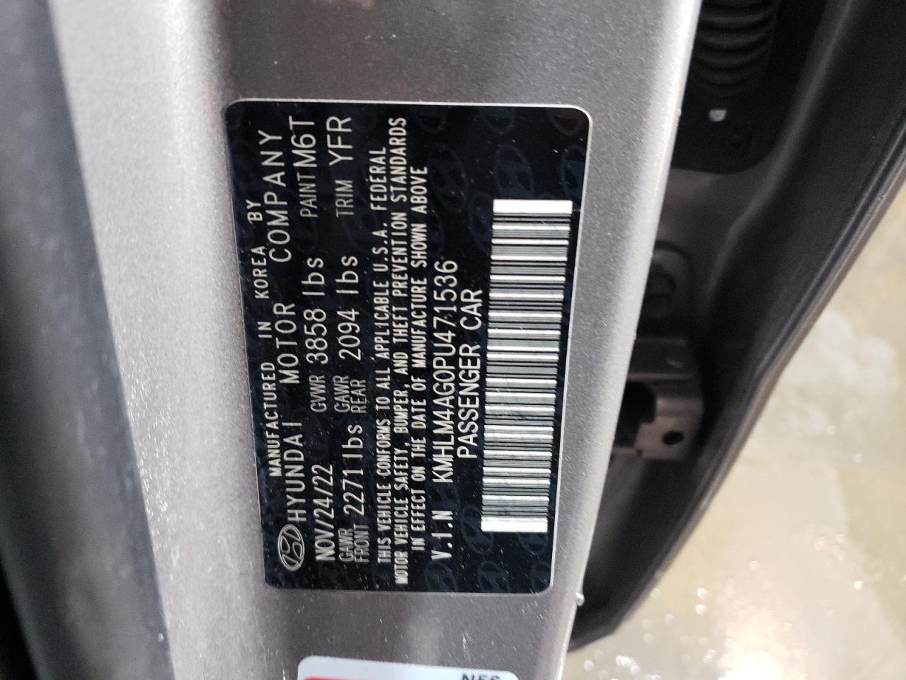 2023 HYUNDAI ELANTRA SEL VIN:KMHLM4AG0PU471536