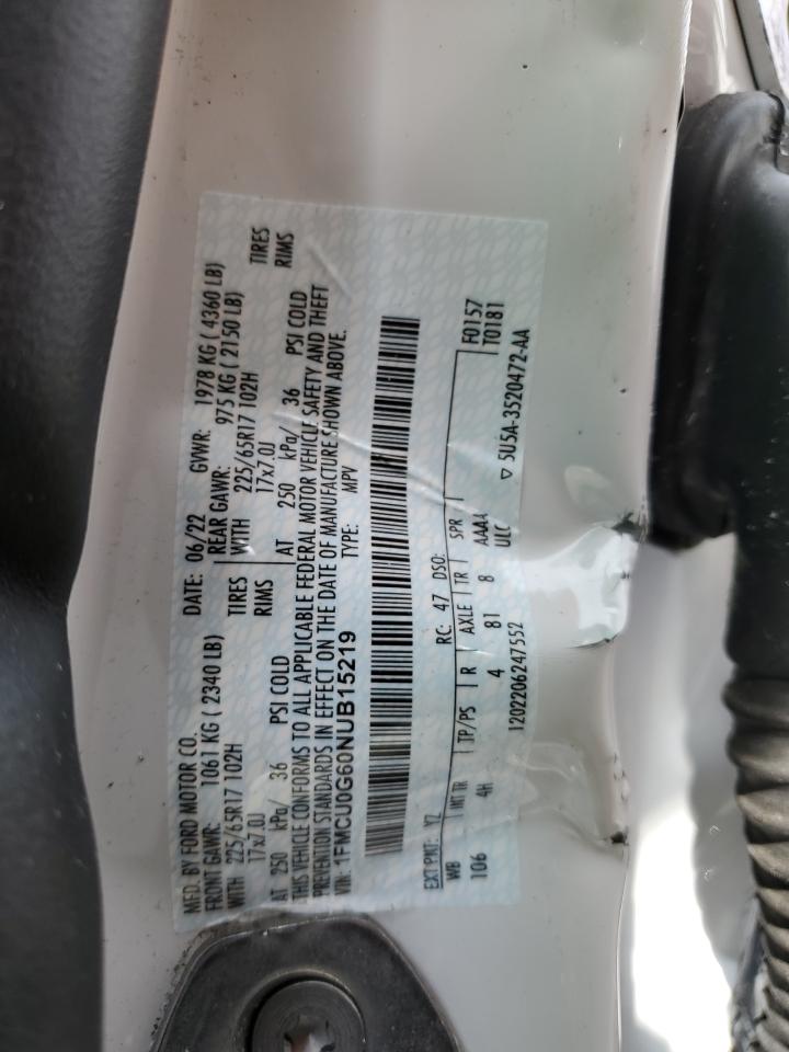 2022 FORD ESCAPE SE VIN:1FMCU0G60NUB15219