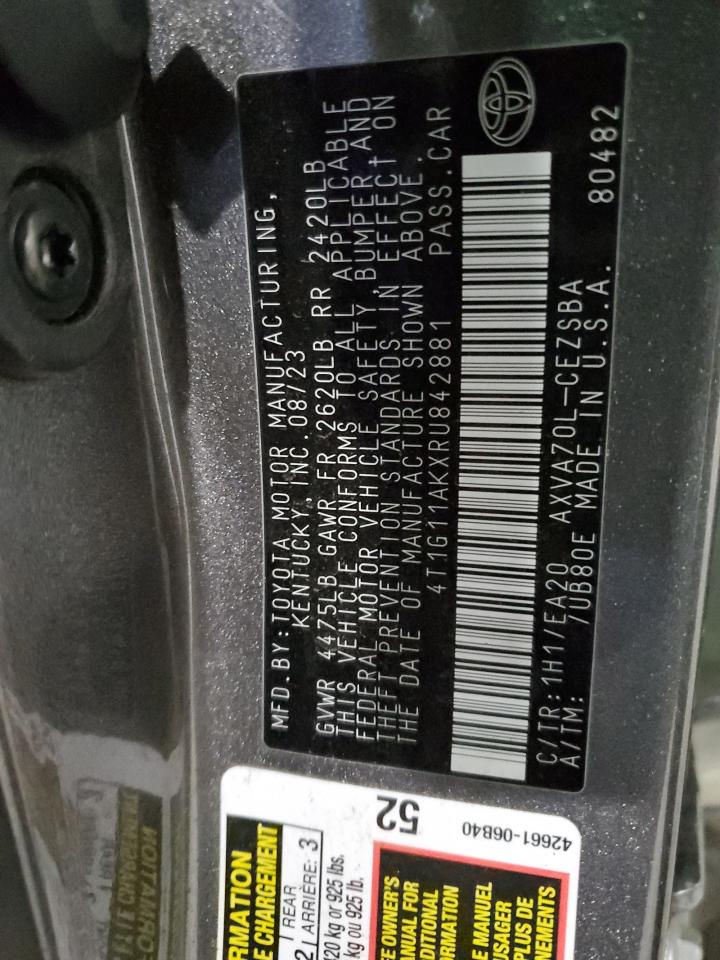 2024 TOYOTA CAMRY SE NIGHT SHADE VIN:4T1G11AKXRU842881