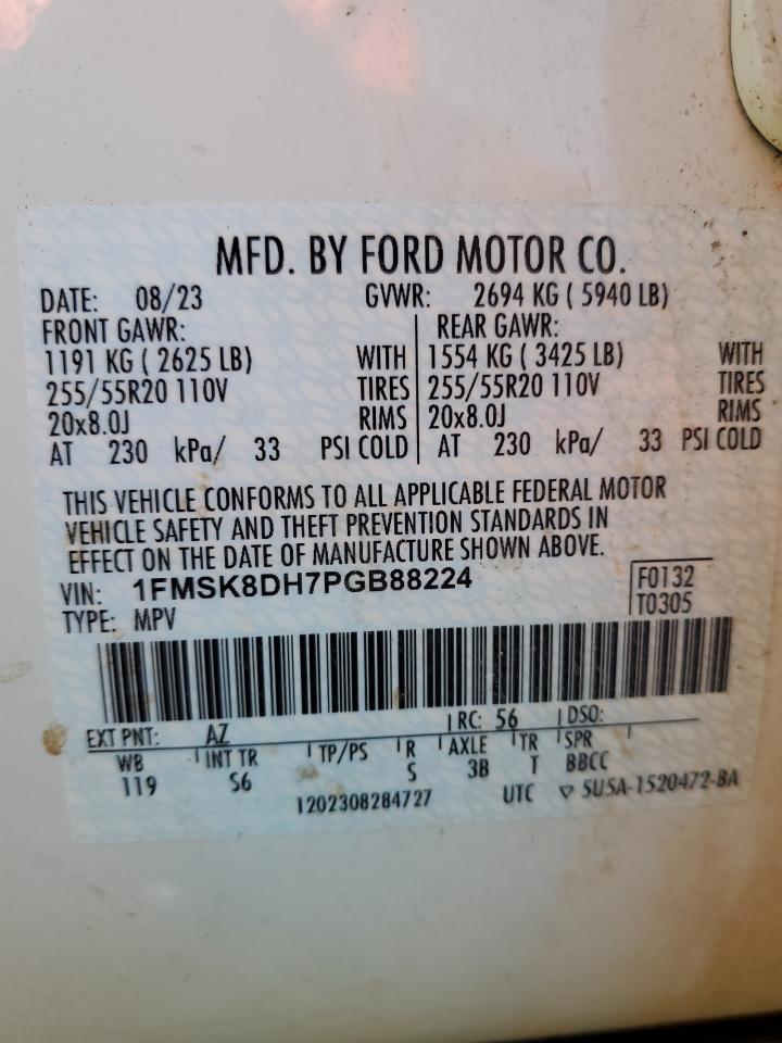 2023 FORD EXPLORER XLT VIN:1FMSK8DH7PGB88224