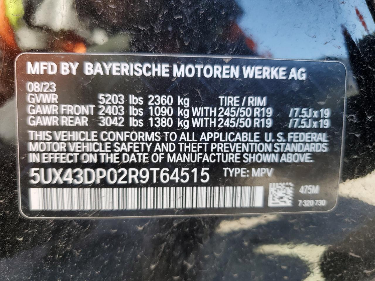 2024 BMW X3 SDRIVE30I VIN:5UX43DP02R9T64515