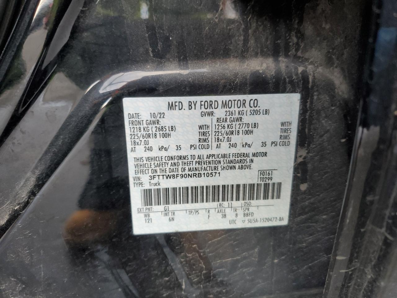 2022 FORD MAVERICK XL VIN:3FTTW8F90NRB10571