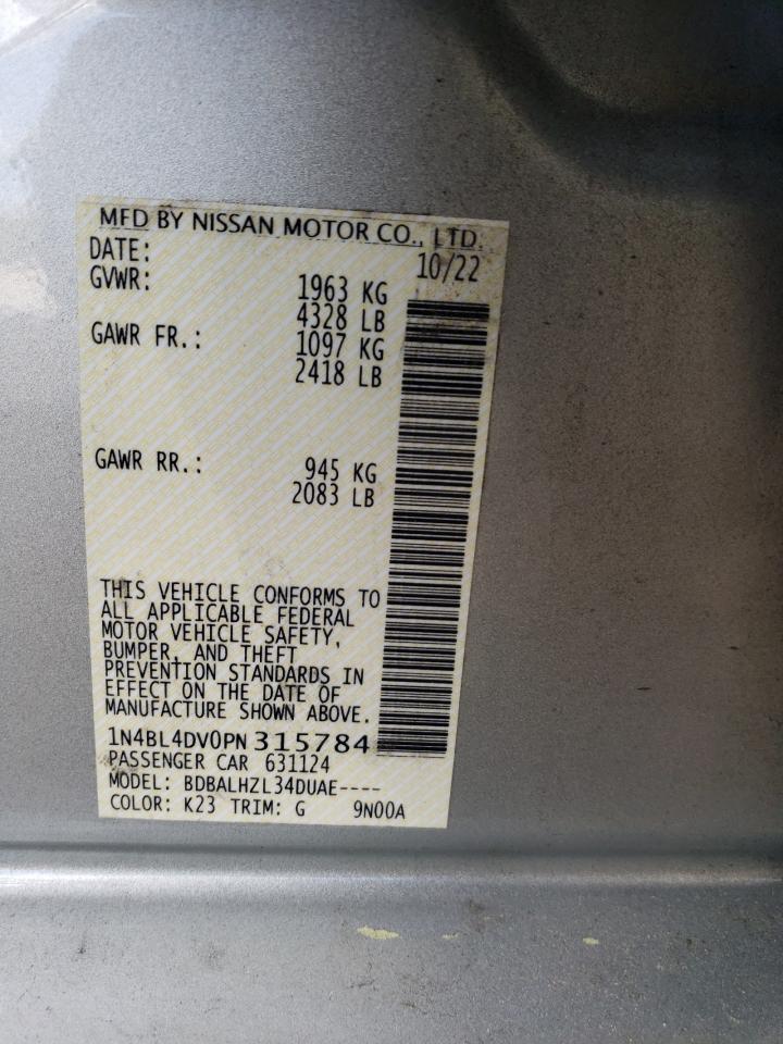 2023 NISSAN ALTIMA SV VIN:1N4BL4DV0PN315784