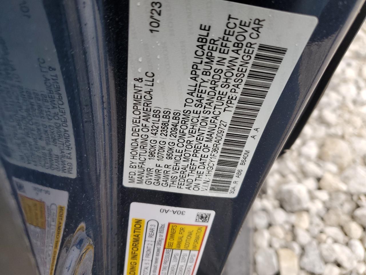 2024 HONDA ACCORD EX VIN:1HGCY1F36RA009727